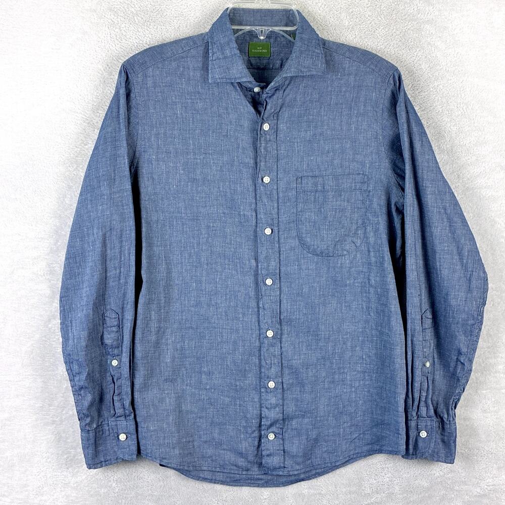 Sid Mashburn Shirt Mens S Blue Chambray Linen Blend Preppy Classic Luxury Summer